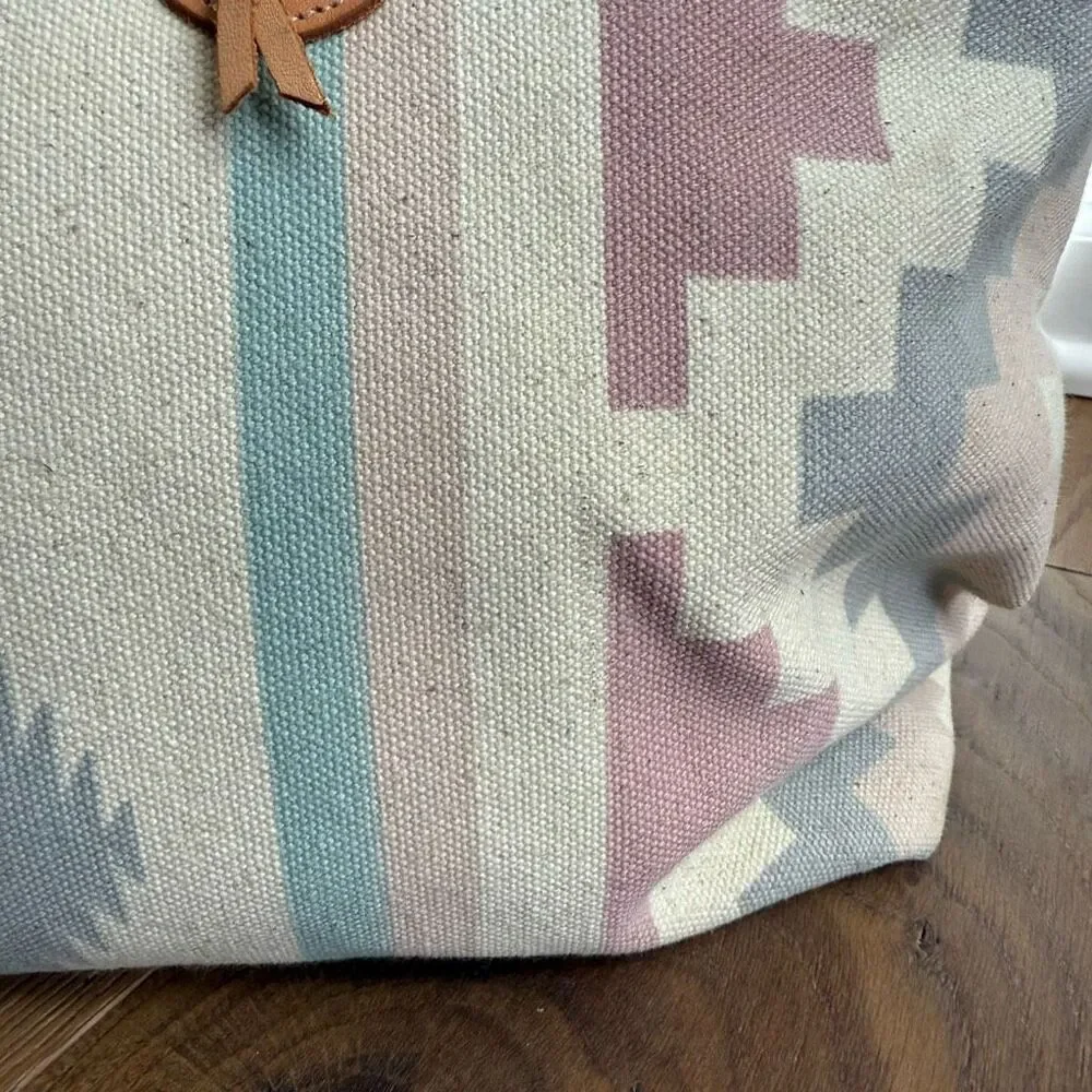 Vintage 90s Southwestern Pattern Canvas Satchel Clamshell Small Tote Mauve Teal